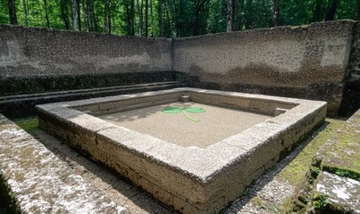 Ancient stone pool with a shamrock in the center.