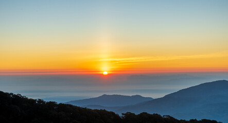 Poster - Landscape of sunrise sky over mountains and valleys, in north of Thailand