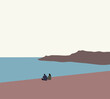 Couple dating and having romantic near lake with mountain view. Happy Lifestyle, love, dating, vacation concept. 