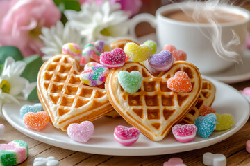 Wall Mural -  heart waffles and candies