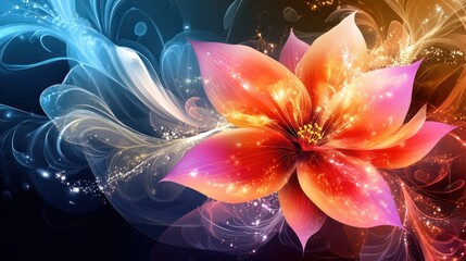 Wall Mural - Glowing flower digital art, swirling background, desktop wallpaper