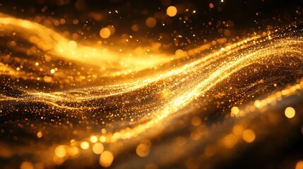 Wall Mural - Golden particle waves flowing, dark bokeh background, luxury design