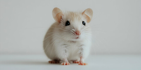 Wall Mural - Adorable small white mouse with soft fur and expressive eyes on a light background