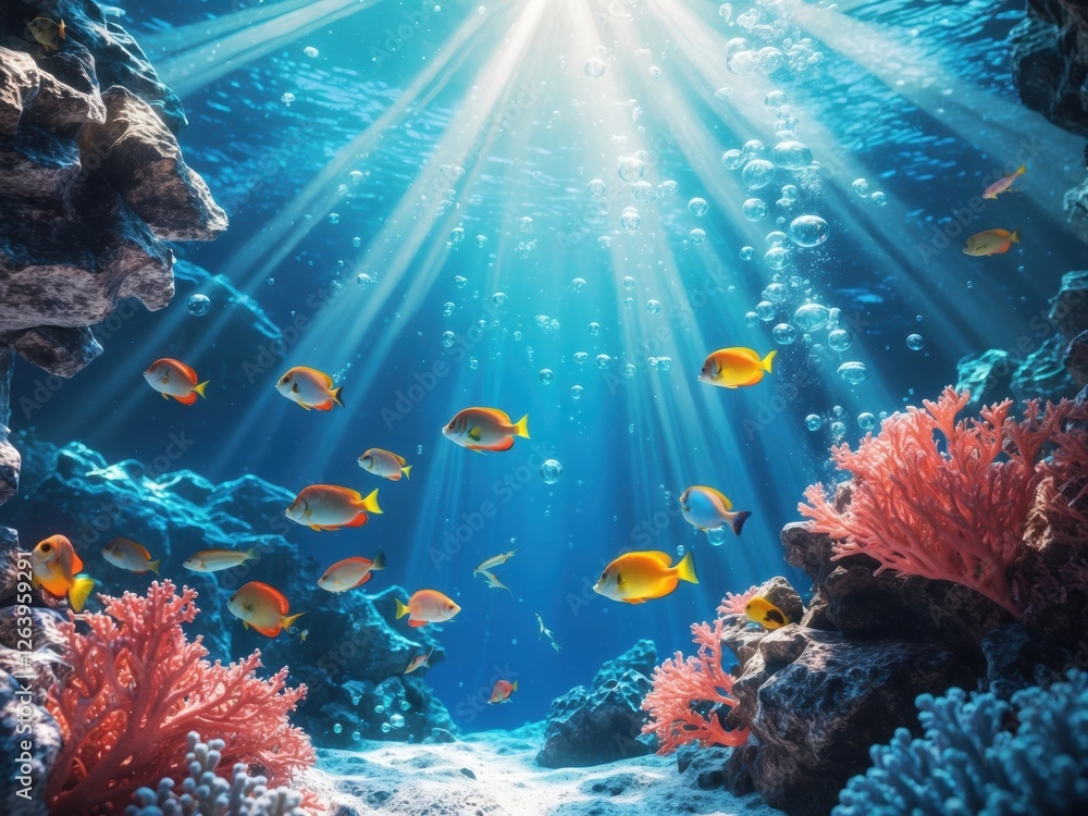 Underwater Scene with Colorful Fish and Coral Reef Stock Photo | Adobe ...