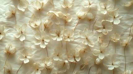 Poster - Dried Flowers Arranged on Wrinkled Paper Background for Wedding Invitation