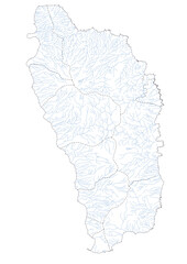 vector map of waterway in Dominica country with black and white color