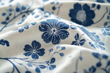 Poster - Close up of intricate floral patterned fabric showcasing elegance and charm for craft and design inspirations. Generative AI