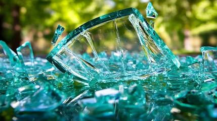 Sticker - Shattered Teal Glass, Abstract Texture - Abstract backgrounds