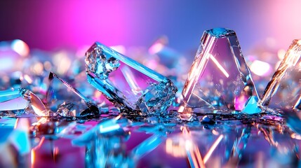 Sticker - Shattered Crystals, Neon Light, Abstract - Abstract backgrounds