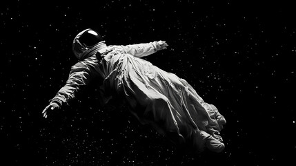Wall Mural - A ghostly astronaut floating through the starry cosmos on halloween night sci fi photography concept with copy space for text. Spectral Astronauts. Illustration