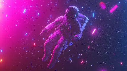Wall Mural - A vibrant astronaut floating among colorful stars and neon lights in a cosmic scene, capturing the wonder of space exploration. Spectral Astronauts. Illustration