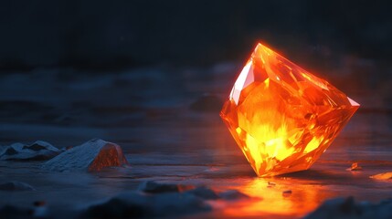 Wall Mural - A glowing orange diamond shining brightly on a dark surface, radiating warmth and light from every angle.