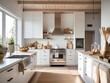 © RaksaLinggo - Modern White Kitchen With Wooden Accents And Natural Light