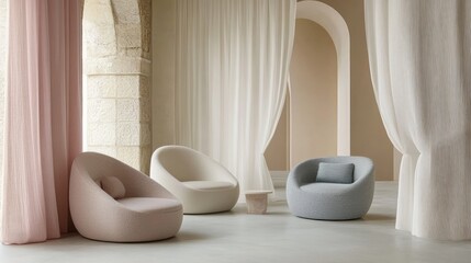 Wall Mural - elegant, smooth curves in soft pastel colors forming abstract shapes, conveying simplicity and sophi