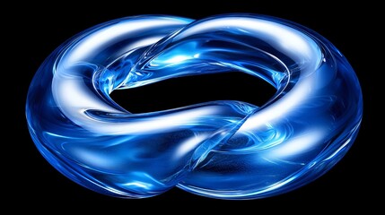 Wall Mural - Blue glass infinity loop, abstract design, black background, website header