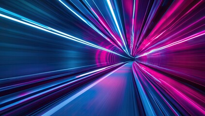 Poster - Neon tunnel speed motion blur city