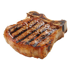 Wall Mural - Grilled Pork Chop with Charred Lines and Juicy Texture on White Background