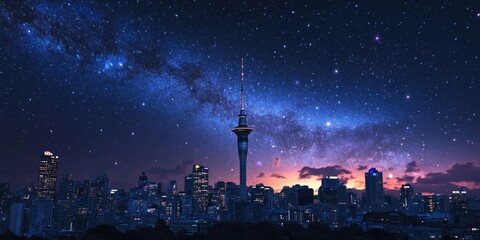 Wall Mural - Auckland City Skyline Under a Starry Night Sky
