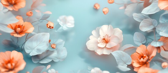 Wall Mural - Pastel Floral Arrangement on Light Blue Background