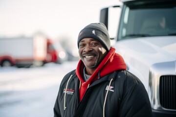 Wall Mural - Portrait of a middle aged male truck driver during winter