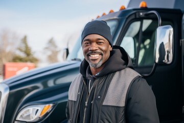 Wall Mural - Portrait of a middle aged male truck driver during winter