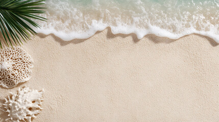 Wall Mural - serene beach scene with sand, waves, and coral