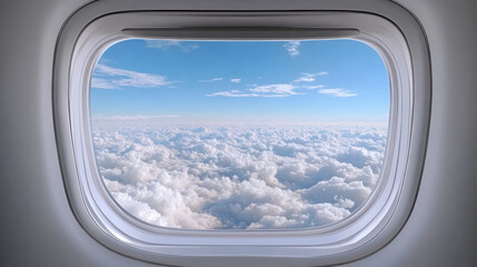 Sticker - breathtaking view from airplane window showcasing fluffy clouds and blue sky