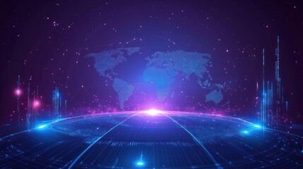 Global network connection; futuristic digital world map background; technology presentation