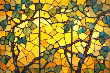 Wall Mural - Stained glass artwork depicting tree branches and foliage