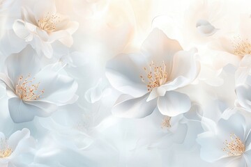 Poster - Delicate White Flowers with Soft Pastel Background for Serenity