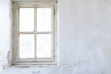 Wall Mural - Old white painted window in a distressed plaster wall