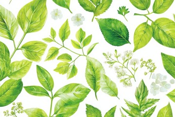 Poster - Fresh Botanical Leaves Collection on a White Background