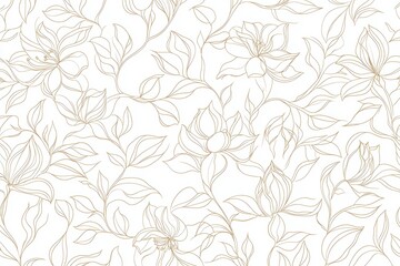 Wall Mural - elegant floral line art pattern with leaves and flowers