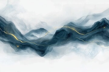 Wall Mural - abstract fluid art background with waves and golden highlights