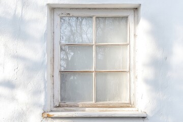 Wall Mural - Weathered white window frame on textured white exterior wall