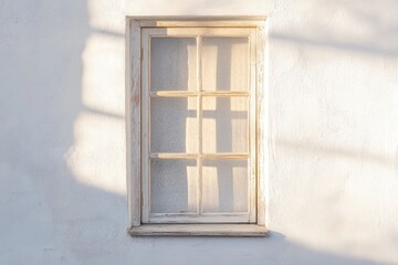 Wall Mural - Distressed white window on stucco wall with shadows cast on it