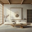 © RaksaLinggo - Minimalist living room showcasing neutral tones with japanese aesthetic influences