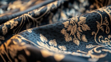 Aufkleber - Close up of intricate patterned fabrics showcasing floral and geometric designs with ample blank space for text placement. Generative AI