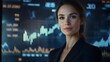 © LookChin AI - Confident Businesswoman Stands Before Rising Financial Graphs Futuristic Digital Backdrop