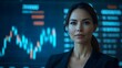 © LookChin AI - Successful Businesswoman Stands Confidently in Futuristic Financial Setting with Rising Charts