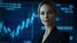 © LookChin AI - Confident Businesswoman Stands Before Futuristic Financial Charts in Professional Setting