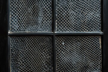 Wall Mural - Close up of a patterned glass window with black frame