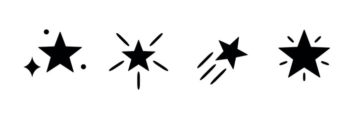 Wall Mural - set of four black star icons. each star icon is unique. black star icons with different designs. sim
