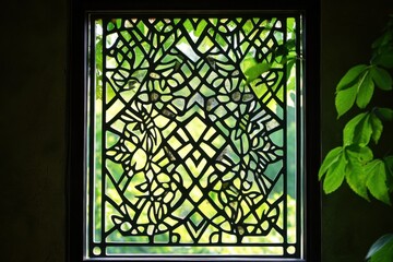 Wall Mural - Ornate stained glass window depicting nature and geometric patterns