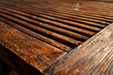 Sticker - Close-up of a wooden slat table with worn edges