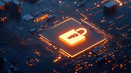 Close-up of a computer motherboard with highlighted security chip, emphasizing hardware-based cybersecurity.