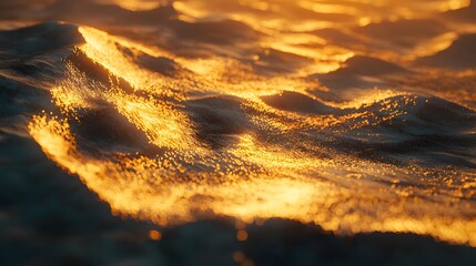 Aufkleber - Low-angle shot of towering golden sand dunes glowing under cinematic sunset light, dynamic depth capturing grandeur