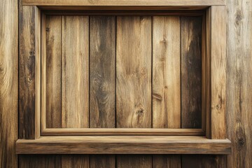 Sticker - Wooden frame surrounds vertical planks with shelf below it