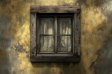 Wall Mural - A rustic wooden window on a weathered wall