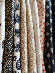 Leinwandbilder - Explore the intricate beauty of patterned fabrics featuring floral and geometric designs with ample space for creative use. Generative AI